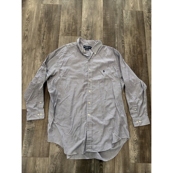Ralph Lauren Dress Shirt 17.5 32/33 Yarmouth Blue Check Button Down Pocket Pony - Picture 1 of 14